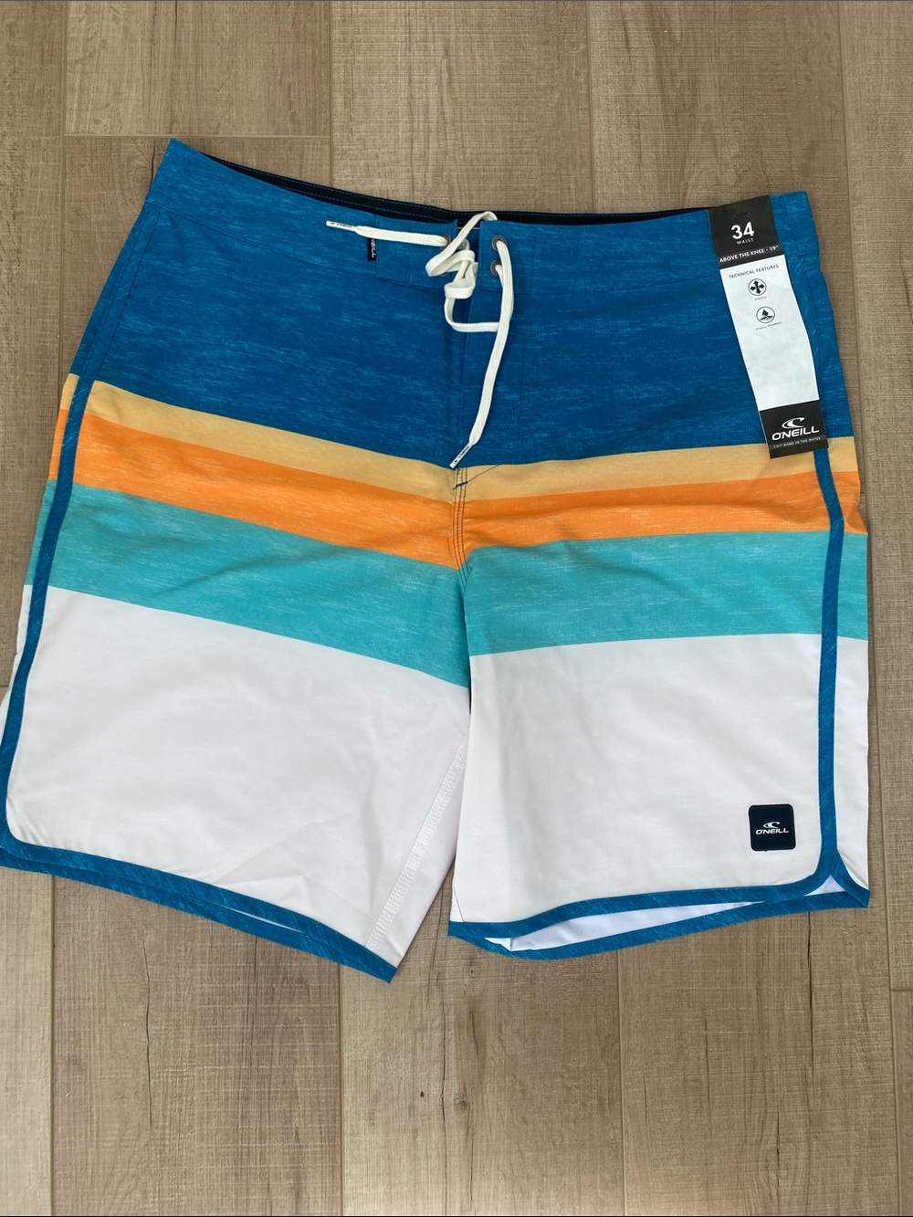 O'Neill Men's Blue Teal Orange White Colorblock Boardshorts
